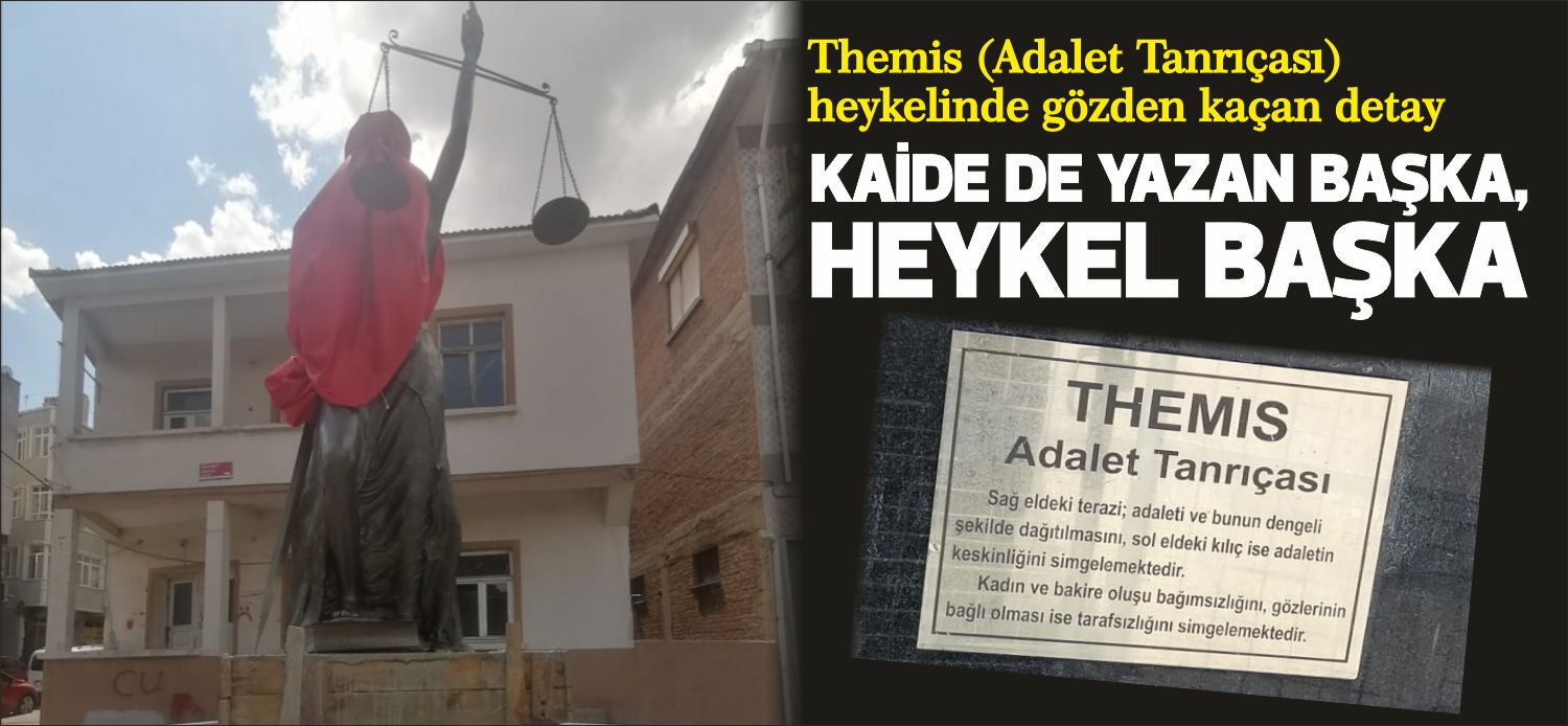 Uzunköprü Adalet Meydanında yer alan Themis (Adalet Tanrıçası) heykelinin ateşe