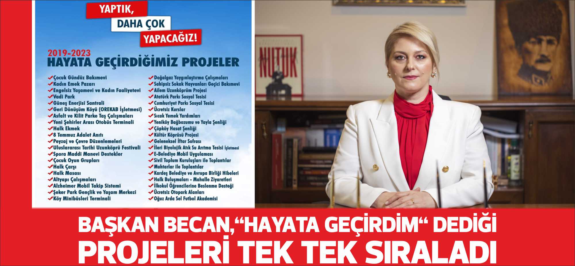 Görev süresi boyunca tamamlamış olduğunu iddia ettiği projeleri  “NELER YAPTIK