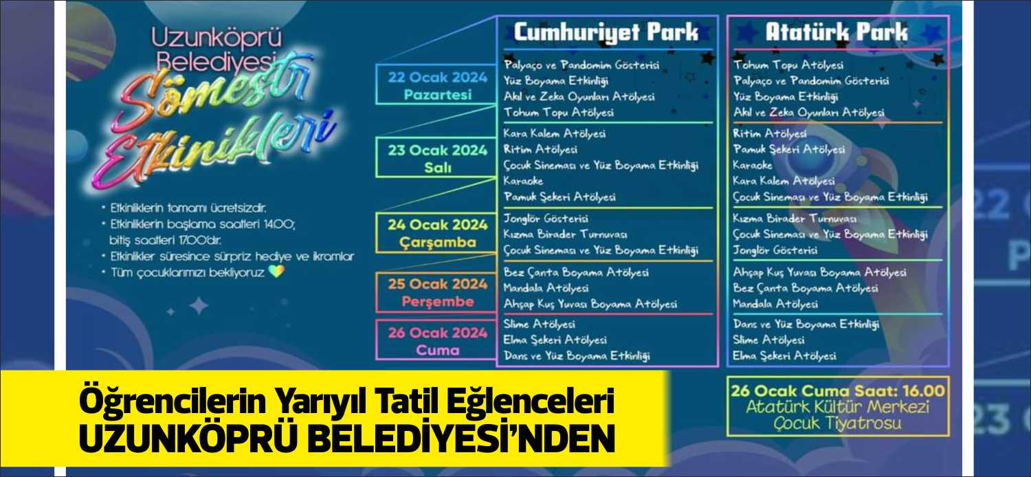 Uzunköprü Belediyesi öğrencilerin yarıyıl tatil sevincine ortak oluyor. Karneyi alan