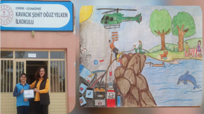Kavacık Şehit Oğuz Yelken Ortaokulu öğrencisi Yunus Emre Baran ve