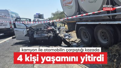Tekirdağ’ın Ergene ilçesinde kamyon ile otomobilin çarpışması sonucu 4 kişi