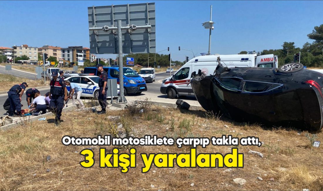 Otomobilin motosiklete çarparak takla atması sonucu 2’si motosiklet sürücüsü olmak