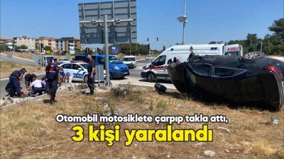 Otomobilin motosiklete çarparak takla atması sonucu 2’si motosiklet sürücüsü olmak