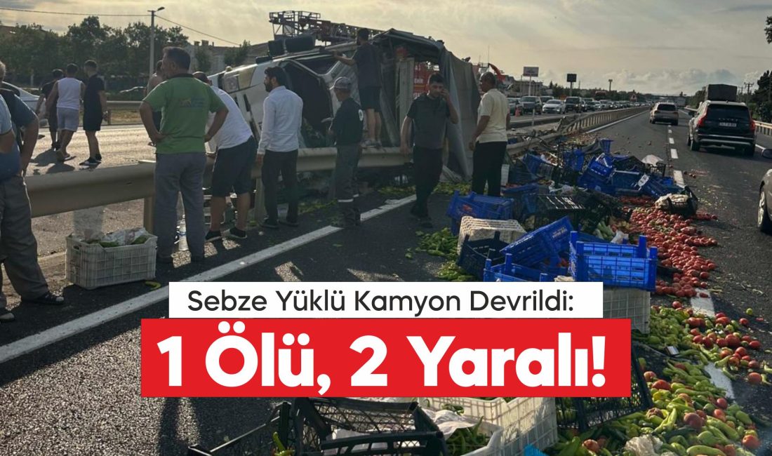 Sebze yüklü kamyonun bariyerlere çarpıp devrilmesi sonucu sürücü hayatını kaybetti,