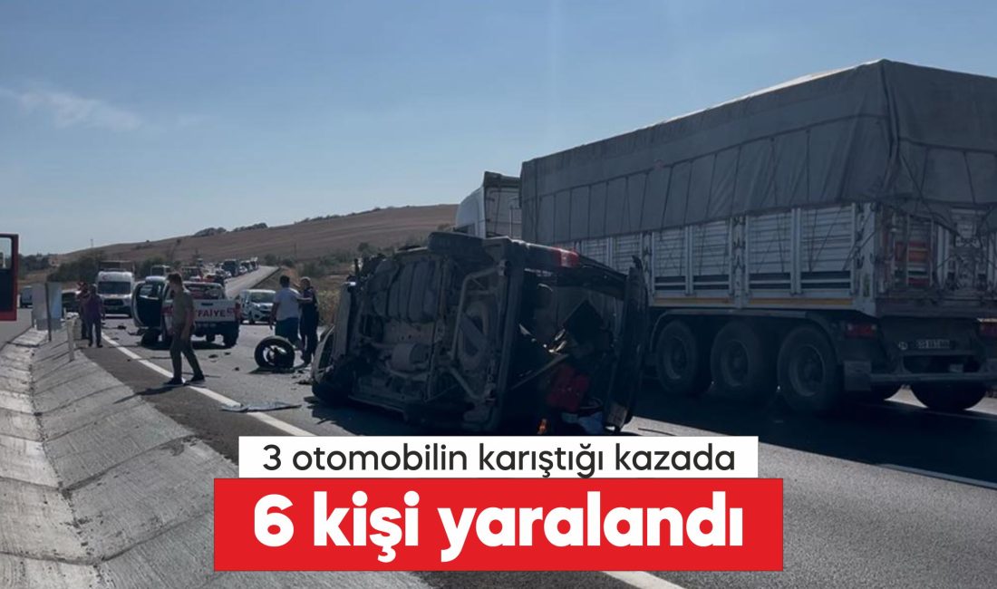 Tekirdağ'ın Çorlu ilçesinde 3 aracın karıştığı kazada 6 kişi yaralandı.