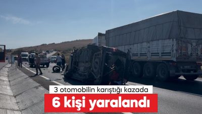 Tekirdağ'ın Çorlu ilçesinde 3 aracın karıştığı kazada 6 kişi yaralandı.
