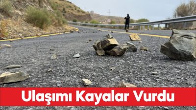 Tekirdağ'da sağanak nedeniyle kara yoluna yamaçlardan kopan kaya parçaları düştü.