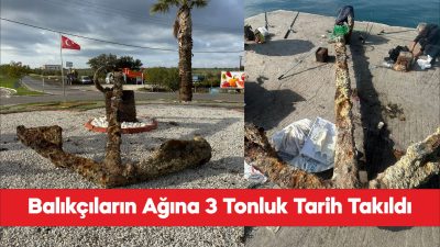 Çanakkale'de balıkçıların ağına yaklaşık 3 tonluk tarihi çapa takıldı