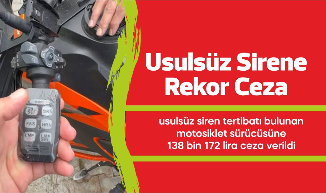 Tekirdağ'da usulsüz siren tertibatı bulunan motosiklet sürücüsüne 138 bin 172