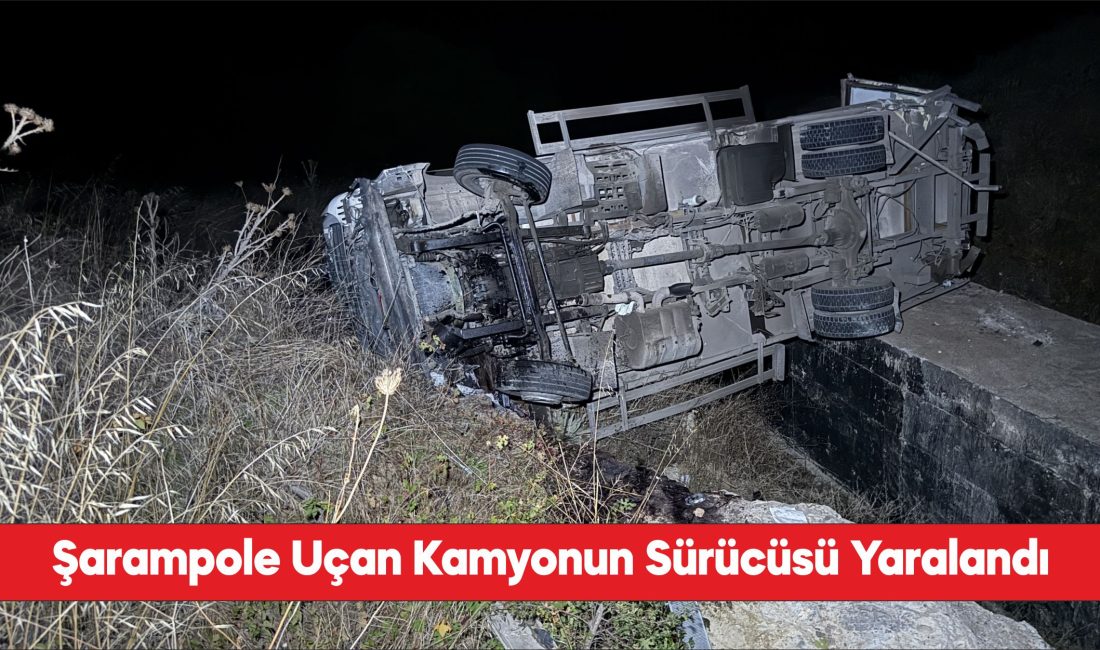 Çan'da şarampole devrilen kamyonun sürücüsü yaralandı