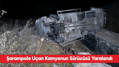 Çan'da şarampole devrilen kamyonun sürücüsü yaralandı