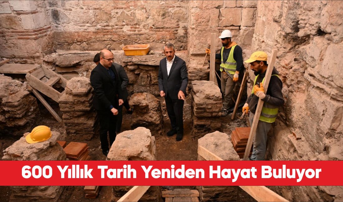 Edirne'deki tarihi Gazi Mihal Hamamı'nda restorasyon çalışmaları sürüyor