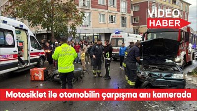 Tekirdağ'da motosikletle otomobilin çarpıştığı kaza kamerada
