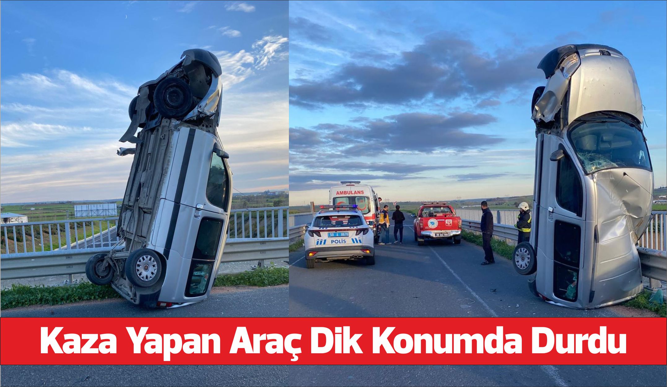 Tekirdağ’ın Muratlı ilçesinde, bariyere çarpan hafif ticari araçtaki 2 kişi