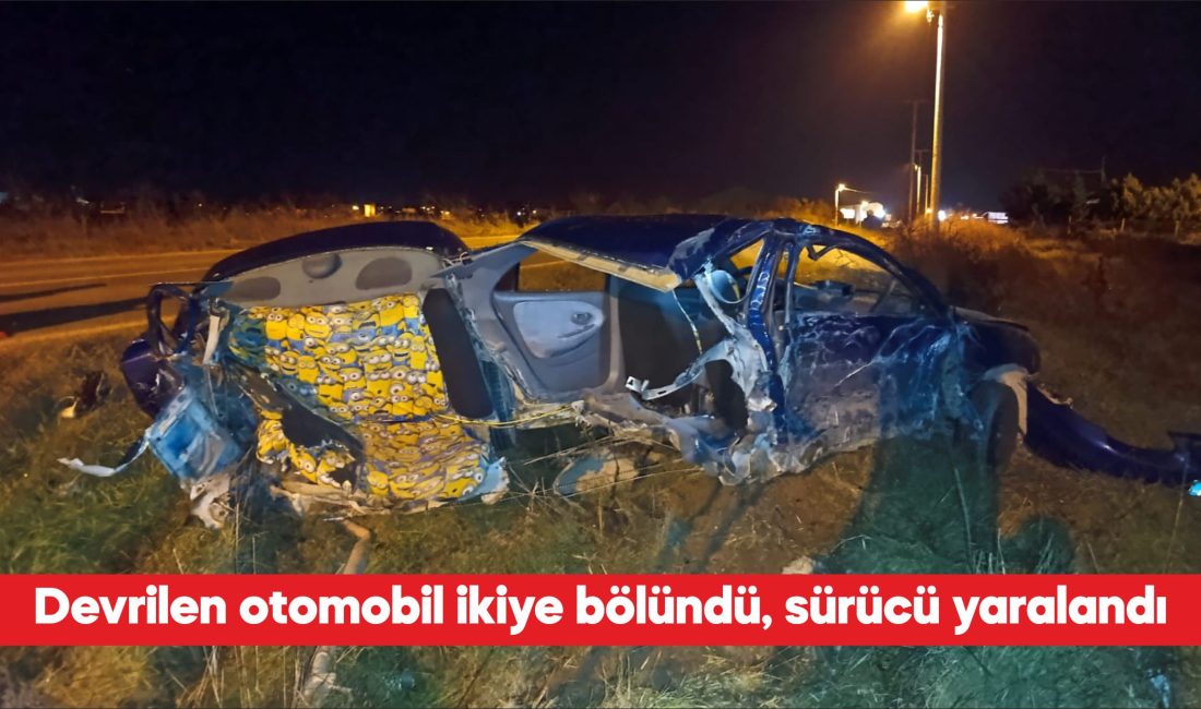 Tekirdağ’ın Kapaklı ilçesinde devrilen otomobilin ikiye bölündüğü trafik kazasında sürücü