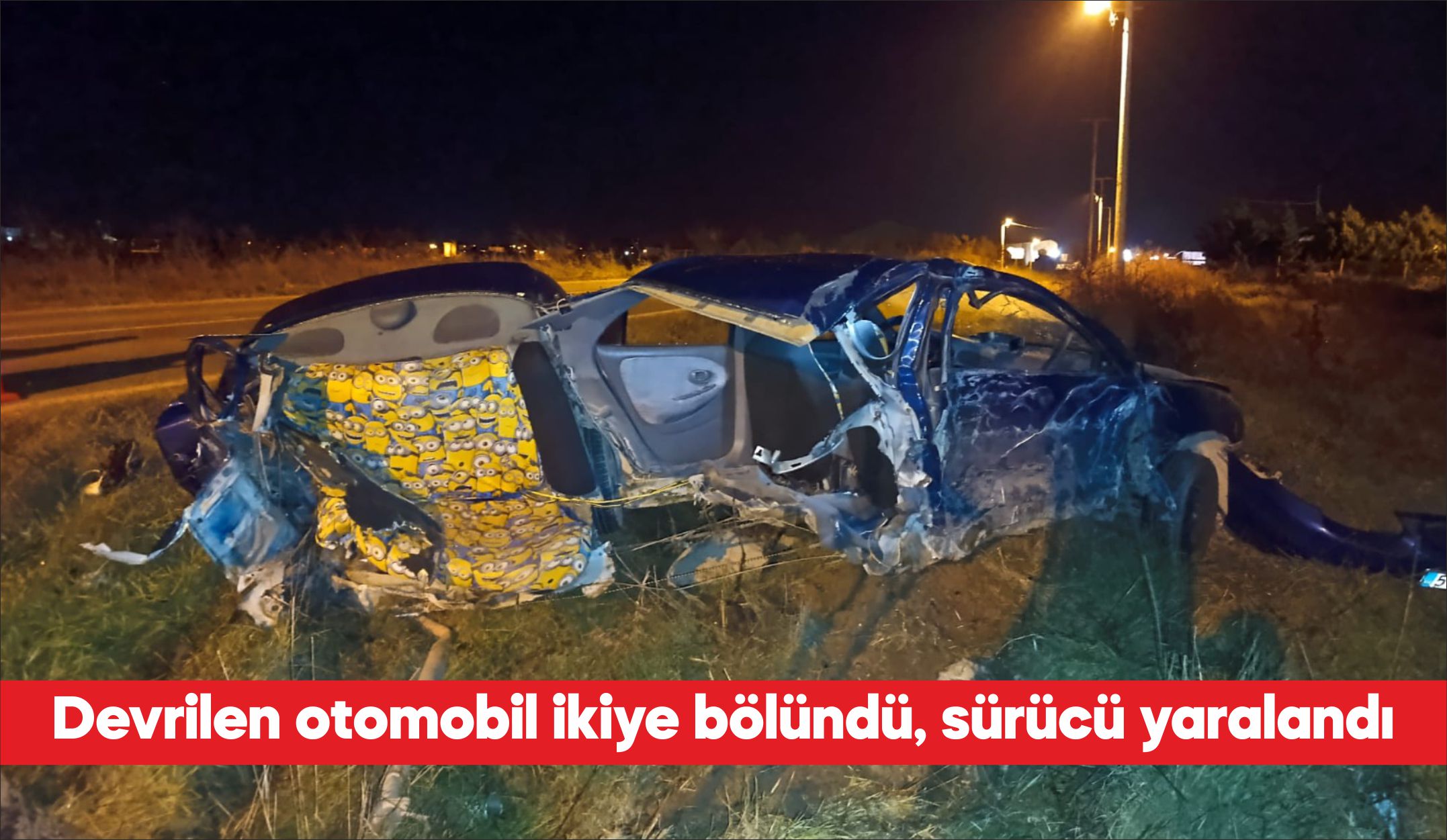 Tekirdağ’ın Kapaklı ilçesinde devrilen otomobilin ikiye bölündüğü trafik kazasında sürücü