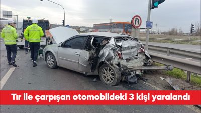 Tekirdağ’ın Çerkezköy ilçesinde tır ile çarpışan otomobildeki 3 kişi yaralandı.