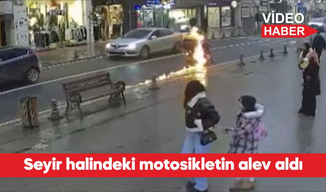 Tekirdağ’ın Çorlu ilçesinde seyir halindeyken alev alan motosiklet, çevredeki güvenlik