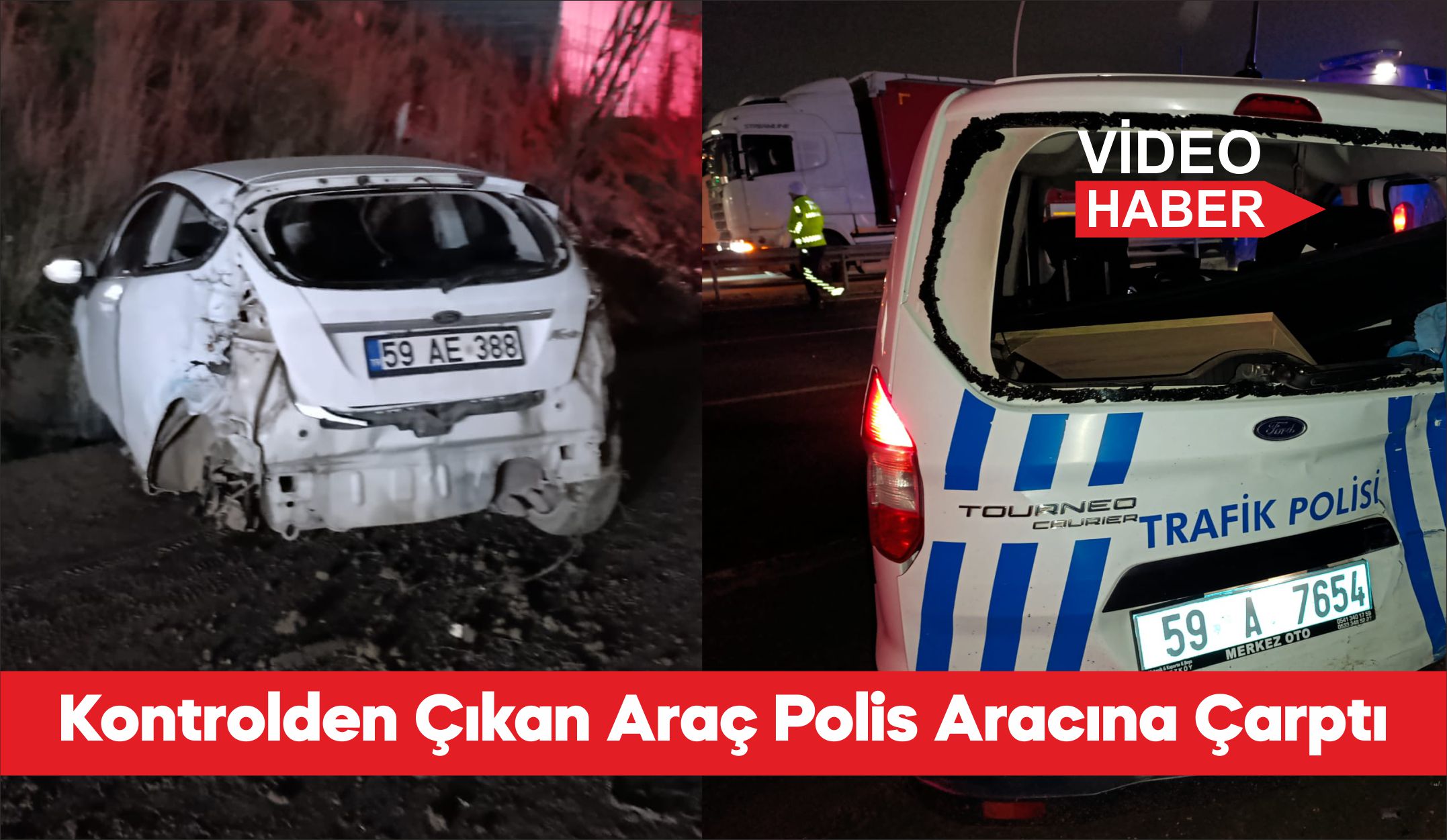 Tekirdağ’ın Çerkezköy ilçesinde kontrolden çıkan otomobilin park halindeki polis aracına,