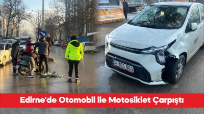 Edirne’de motosiklet sürücüsünün yaralandığı trafik kazası güvenlik kamerasına yansıdı. İstasyon