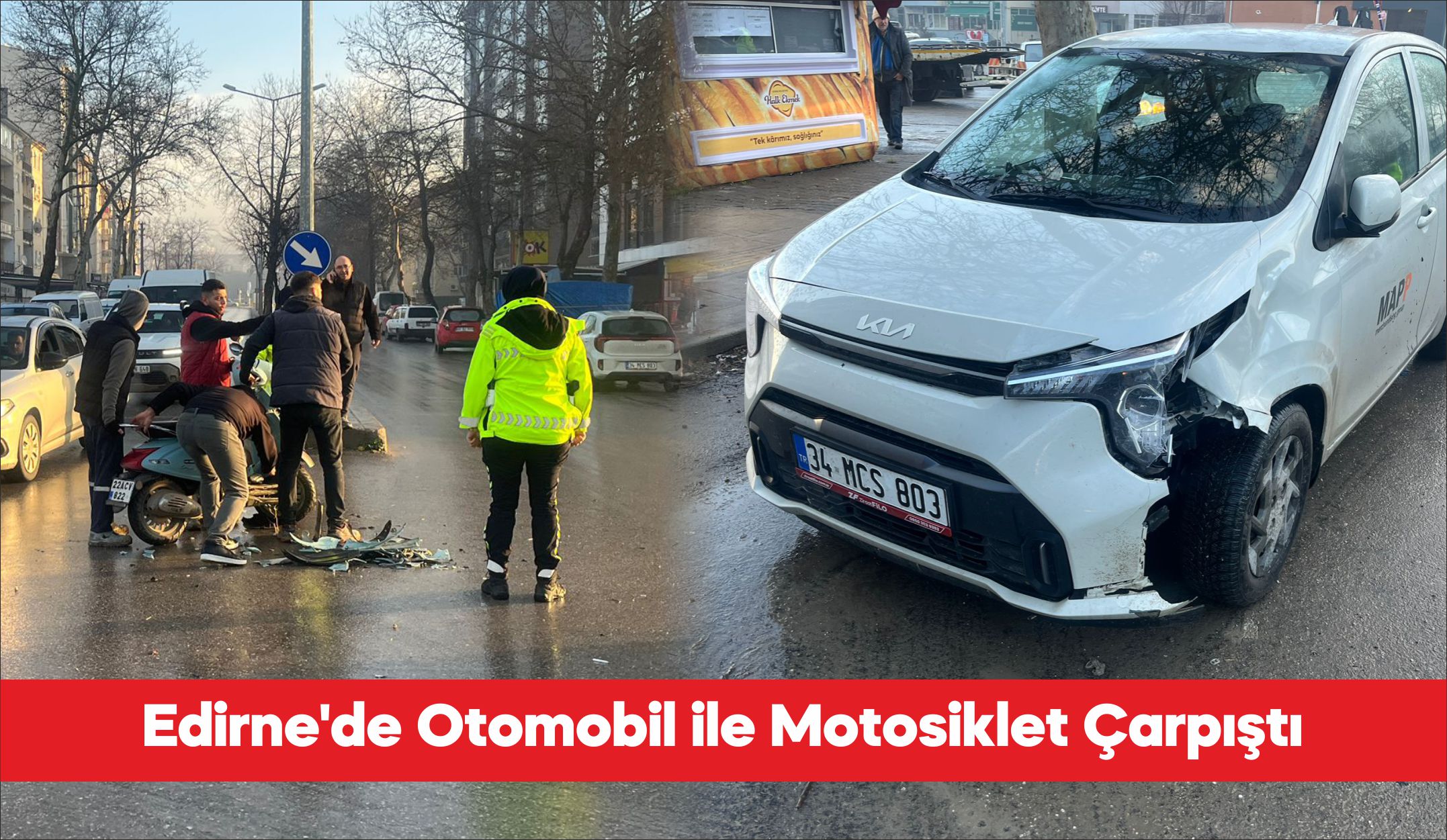 Edirne’de motosiklet sürücüsünün yaralandığı trafik kazası güvenlik kamerasına yansıdı. İstasyon