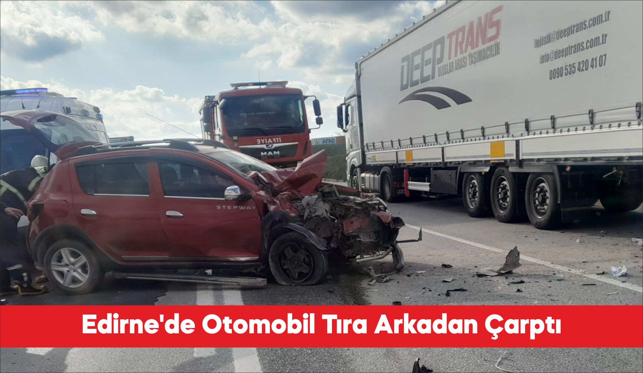 Edirne’de otomobilin tıra arkadan çarptığı kaza güvenlik kamerasınca görüntülendi. K.Ç’nin