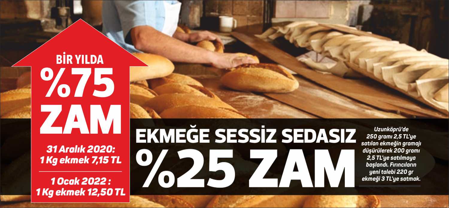 Uzunköprü’de 250 gramı 2,5 TL’ye satılan ekmeğin gramajı düşürülerek 200