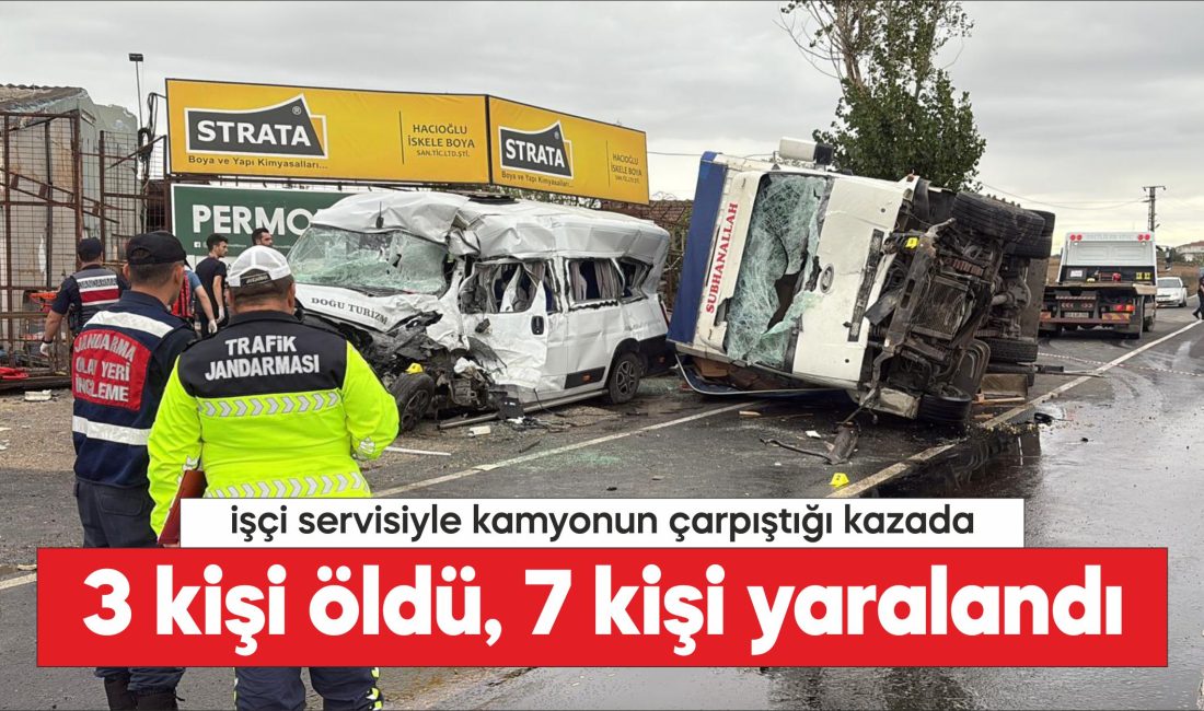 Tekirdağ'ın Ergene ilçesinde işçileri taşıyan minibüs ile kamyonun çarpışması sonucu