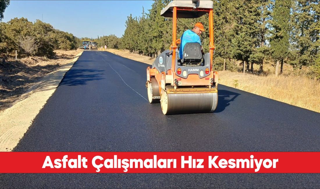 Edirne'de köy yollarında sıcak asfalt çalışmaları sürüyor.