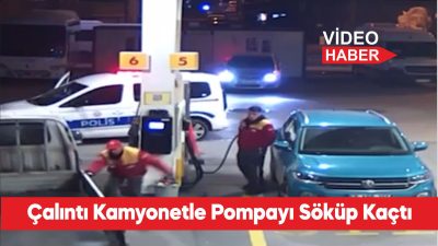 Tekirdağ’ın Çorlu ilçesinde akaryakıt pompasını kopararak kaçan kamyonet sürücüsü güvenlik