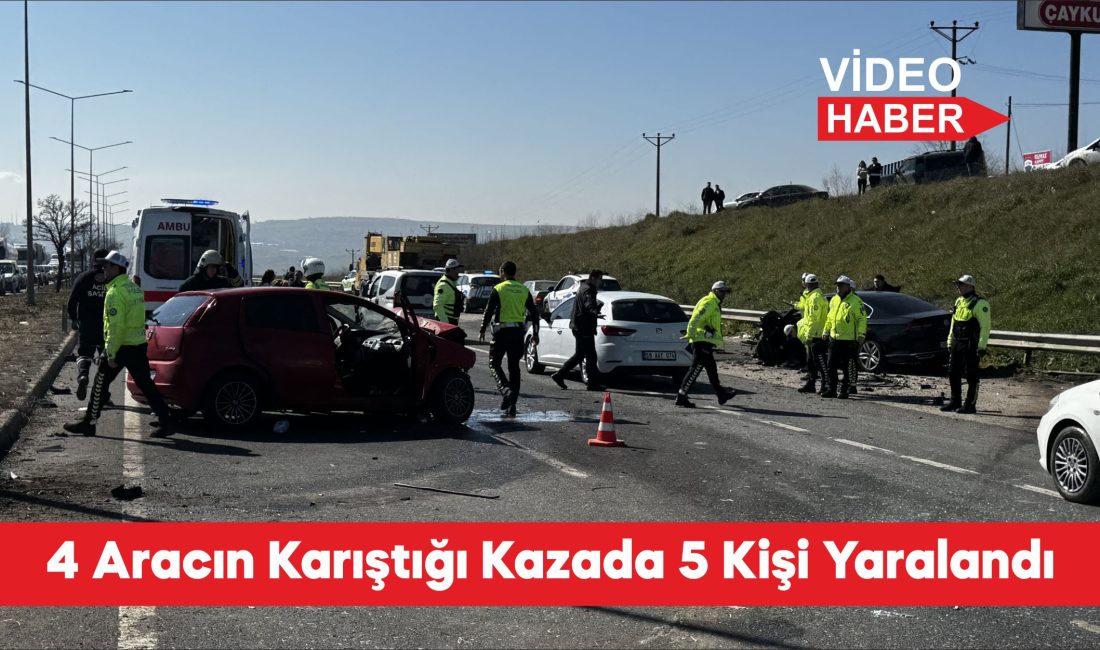 Tekirdağ’ın Süleymanpaşa ilçesinde 4 aracın karıştığı zincirleme trafik kazasında 5