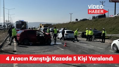 Tekirdağ’ın Süleymanpaşa ilçesinde 4 aracın karıştığı zincirleme trafik kazasında 5