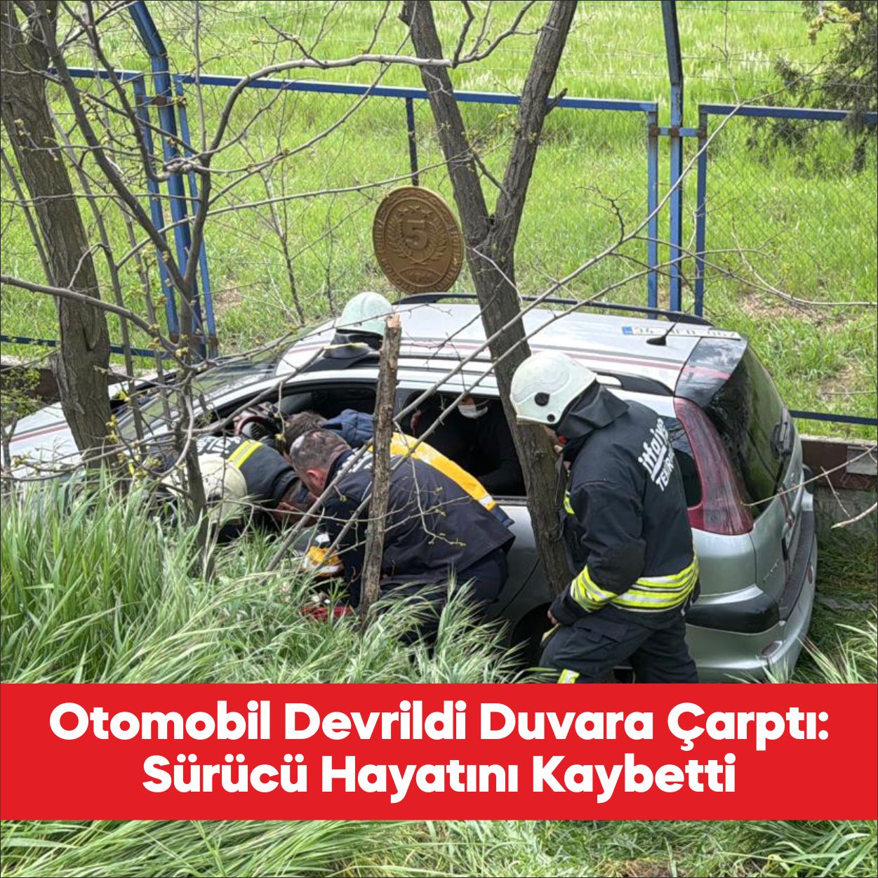 Tekirdağ’ın Çorlu ilçesinde devrildikten sonra duvara çarpan otomobilin sürücüsü hastanede