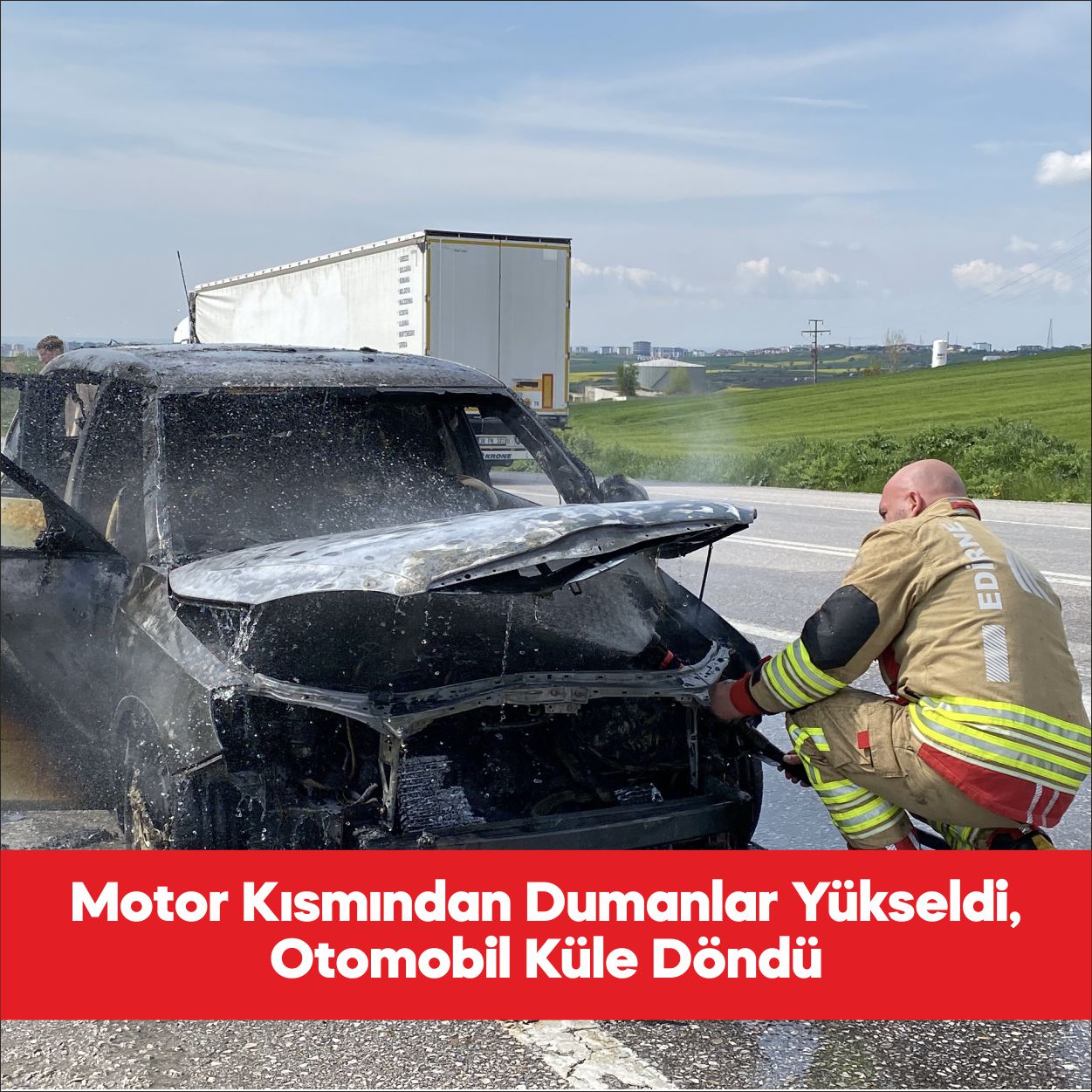 Edirne’de seyir halindeyken alev alan otomobil kullanılamaz hale geldi. Rumen