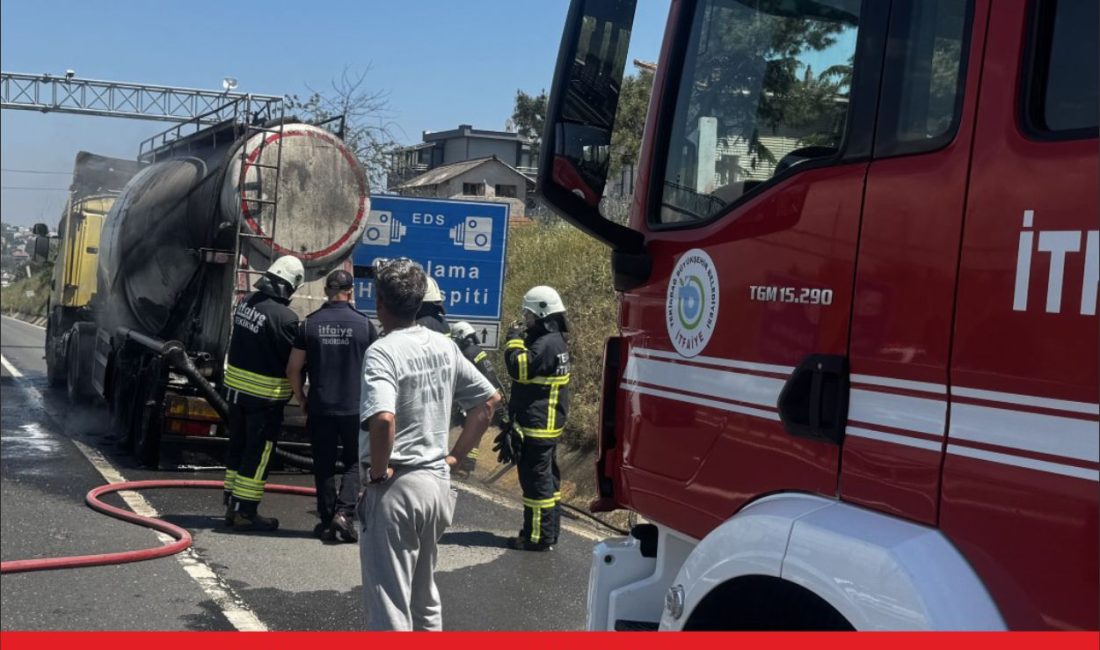 Tekirdağ’da bir çimento kamyonunda seyir halindeyken çıkan yangın itfaiye ekiplerince