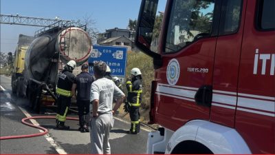 Tekirdağ’da bir çimento kamyonunda seyir halindeyken çıkan yangın itfaiye ekiplerince