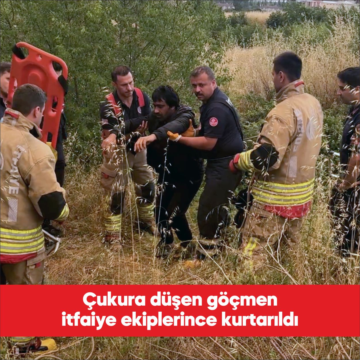 Edirne’de otluk alandaki çukura düşen düzensiz göçmen itfaiye ekiplerince kurtarıldı.
