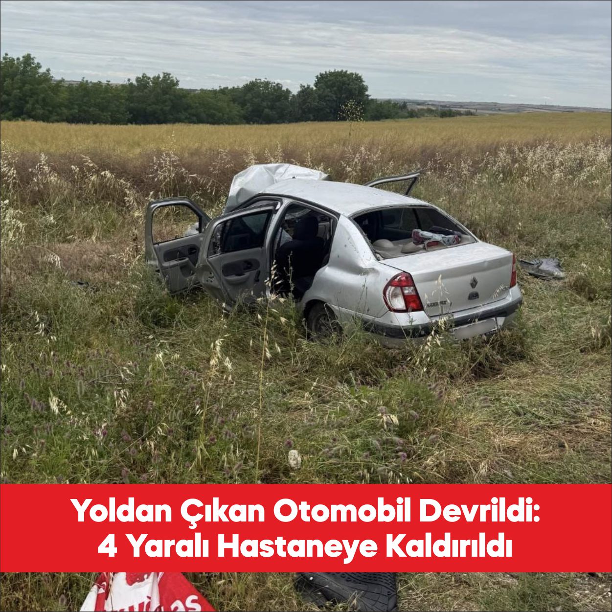 Edirne’nin Uzunköprü ilçesinde devrilen otomobildeki