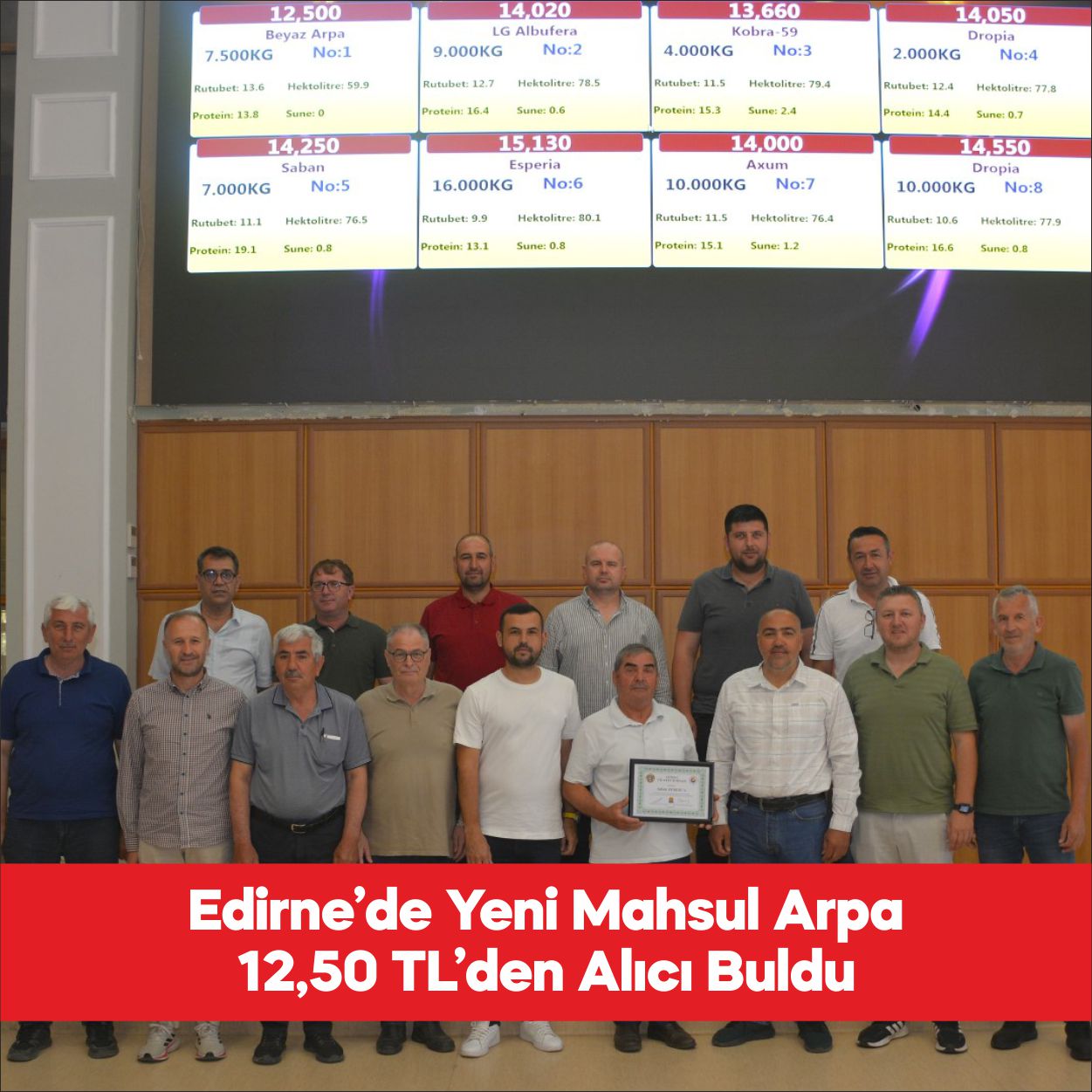 Edirne Ticaret Borsasında (ETB) yeni mahsul arpanın kilogramı 12 lira