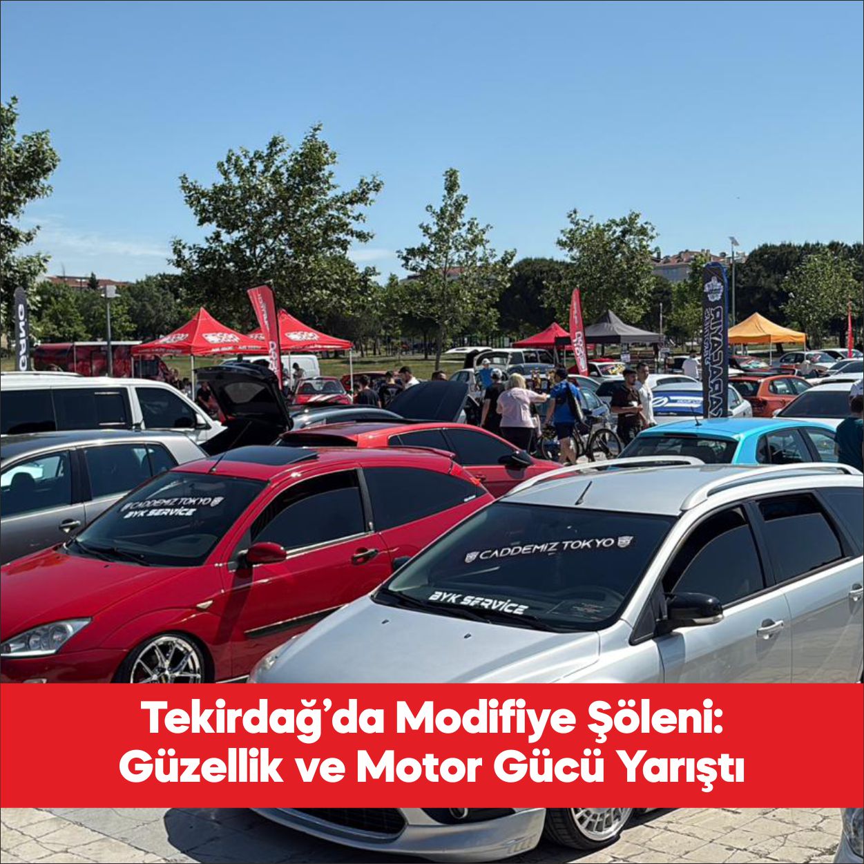 Türkiye’nin farklı illerinden modifiye araç tutkunları, Tekirdağ’ın Çorlu ilçesinde bir